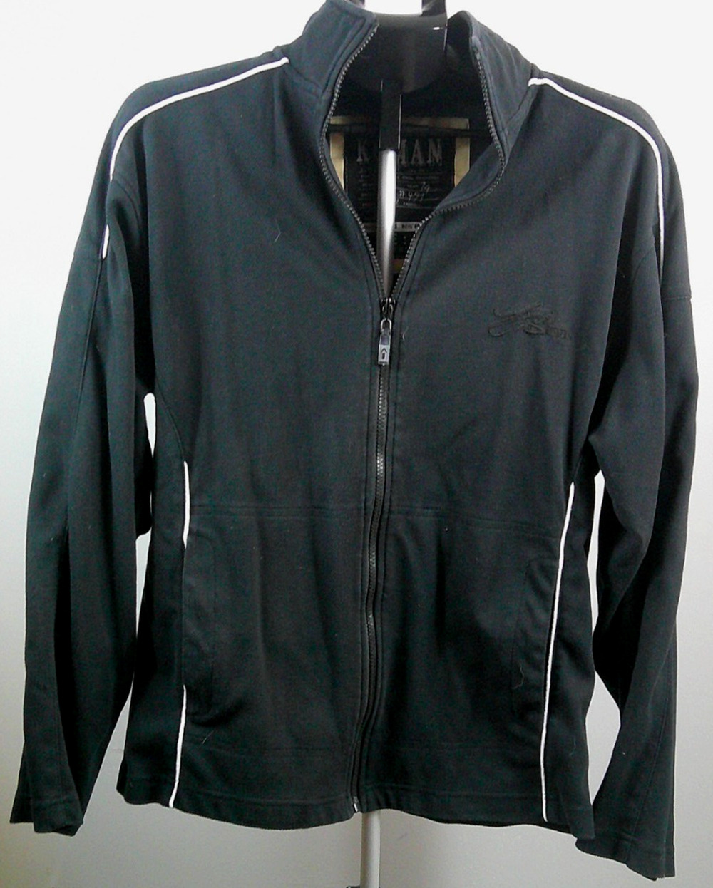 Koman Men's Large Full Zip Black Jacket Cotton Polyester